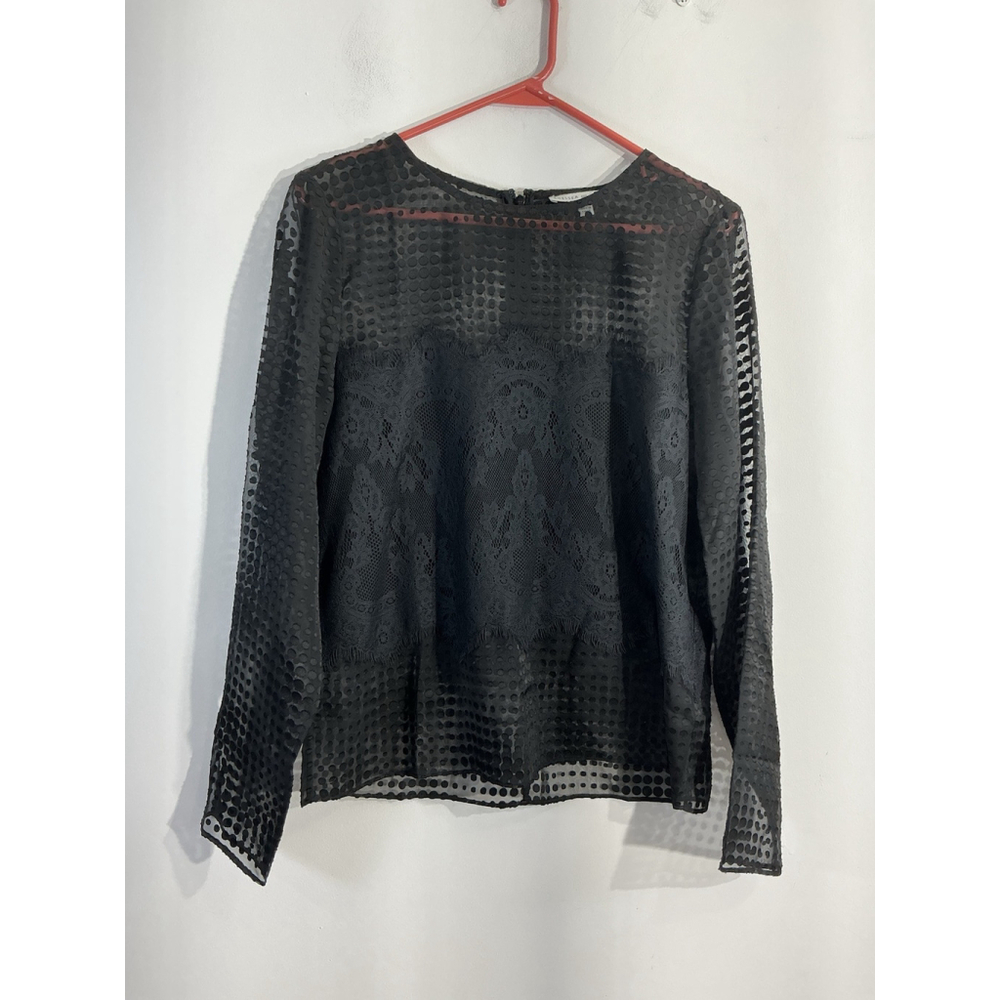 Womans Chelsea & Walker Size 10 Black Pull Over Sheer Lace Blouse